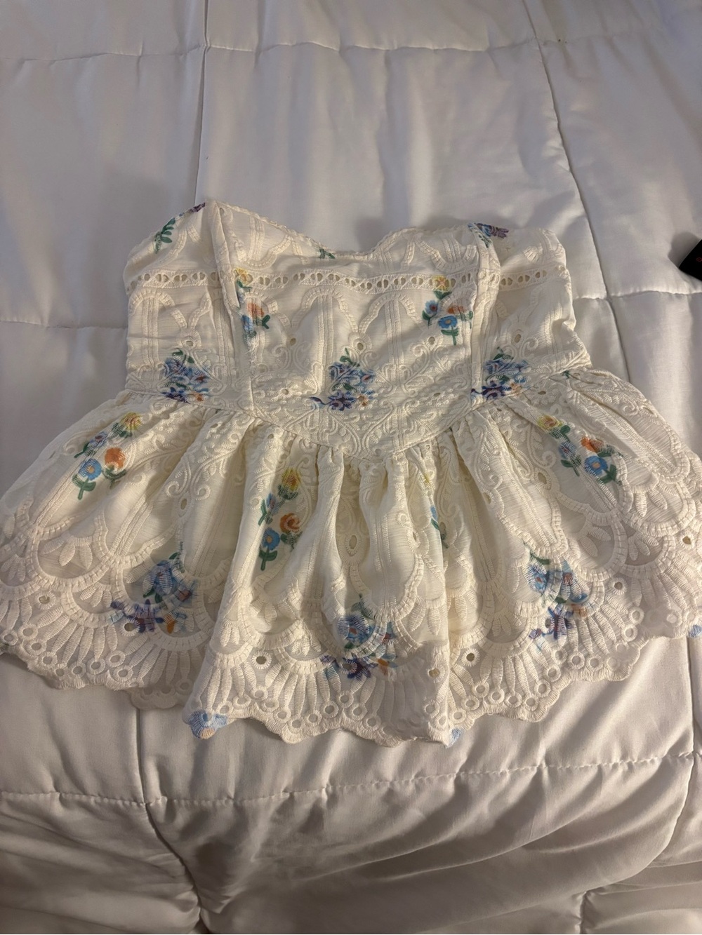 Embroidered Lace Peplum Bustier Top with Pastel Floral Detail